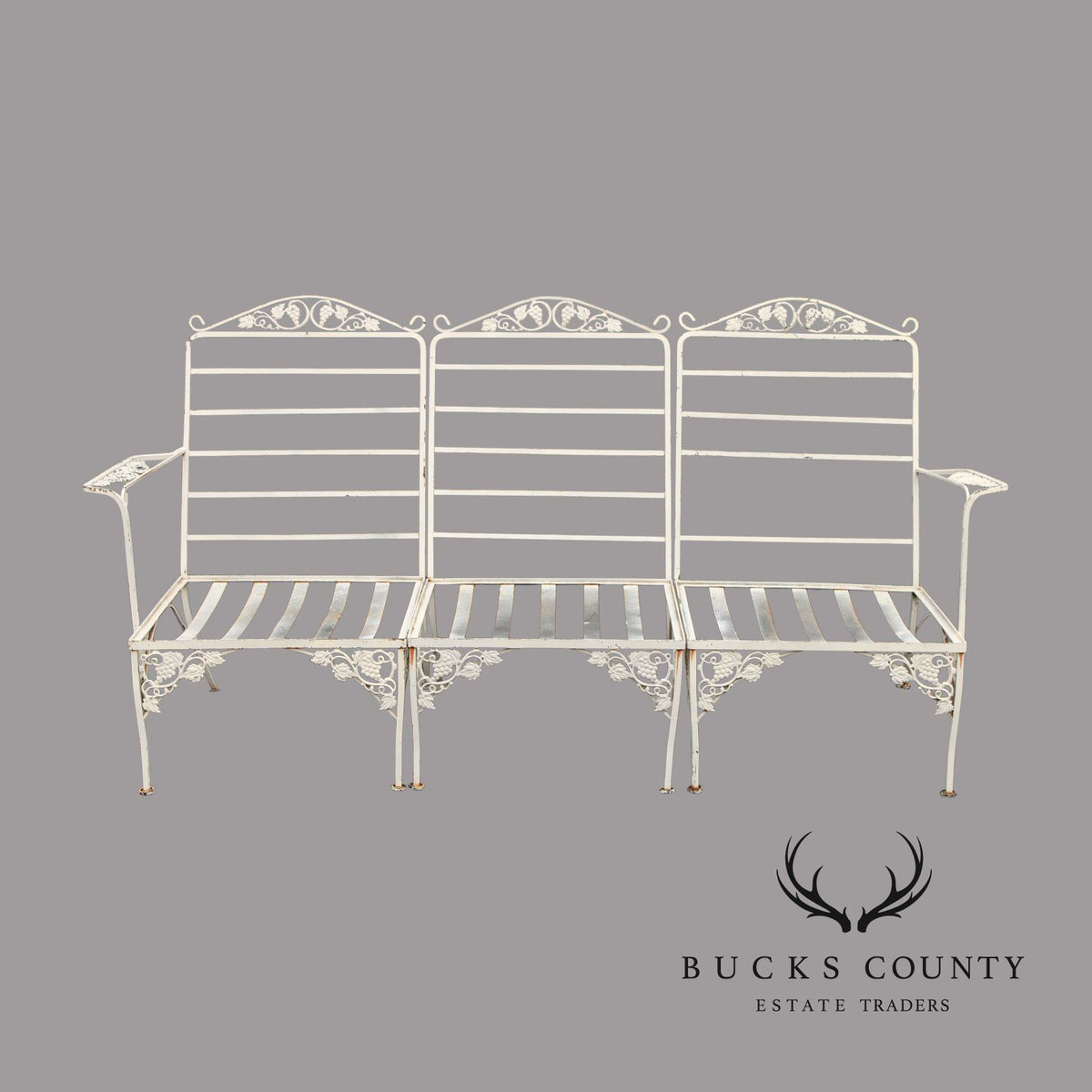 Vintge Quality Wrought Iron Three Piece  Outdoor Patio Sofa