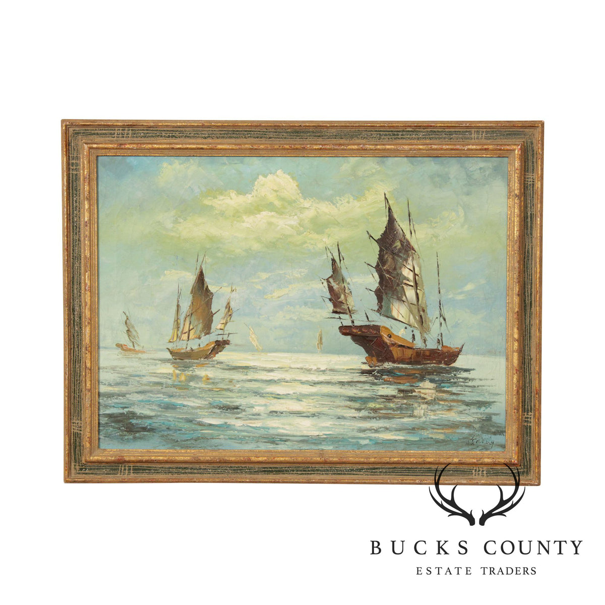 Chinese Trading Ships at Sea Original Painting by W. S. Chiang