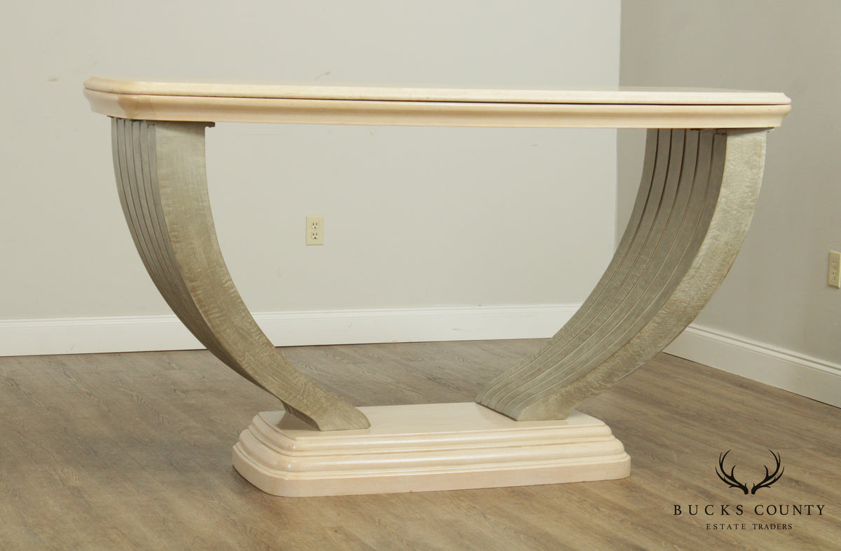 Large Postmodern Travertine Top Console Table