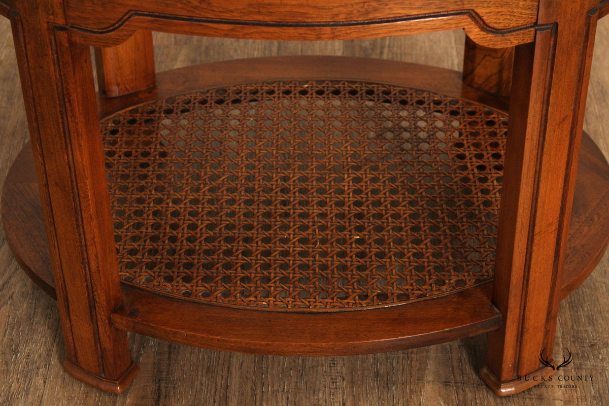 Asian Inspired Vintage Oval Two-Tier Glass Top End Table