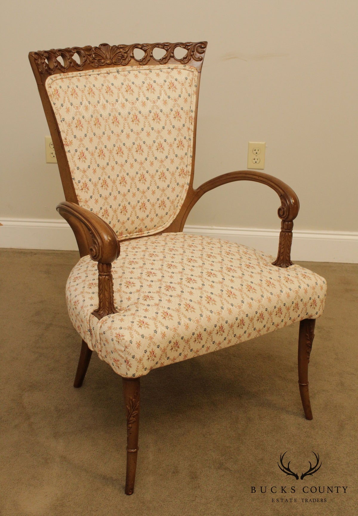 Hollywood Regency Vintage Pair Carved Armchairs