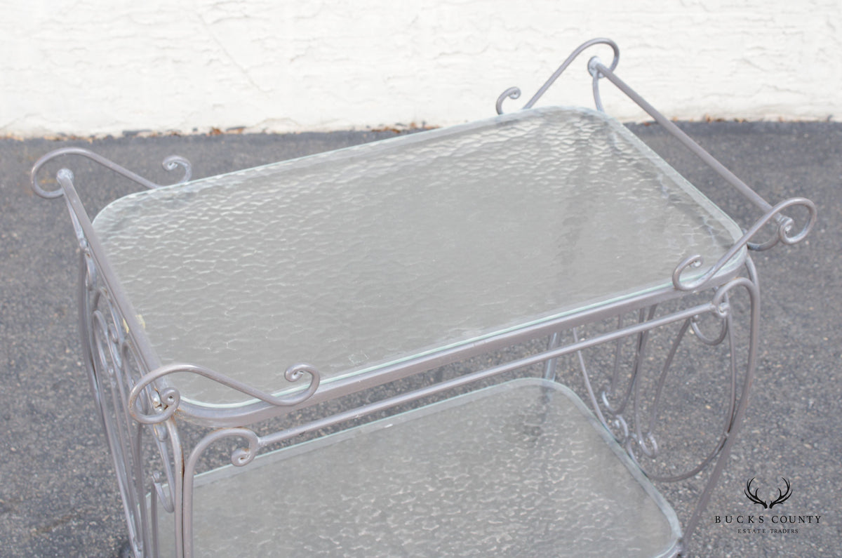 French Style Vintage Wrought Iron Scroll Two-Tier Outdoor Bar or Serving Cart