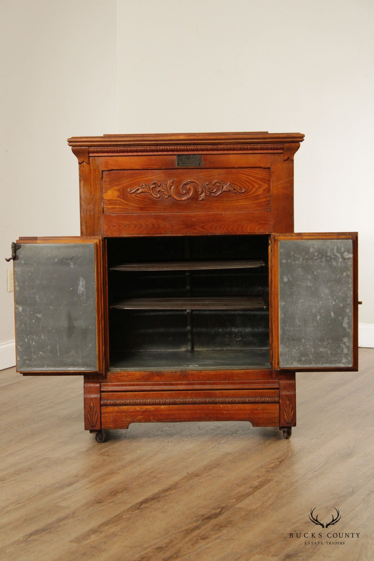 Antique Challenge Iceberg Oak and Tin Lift Lid Icebox