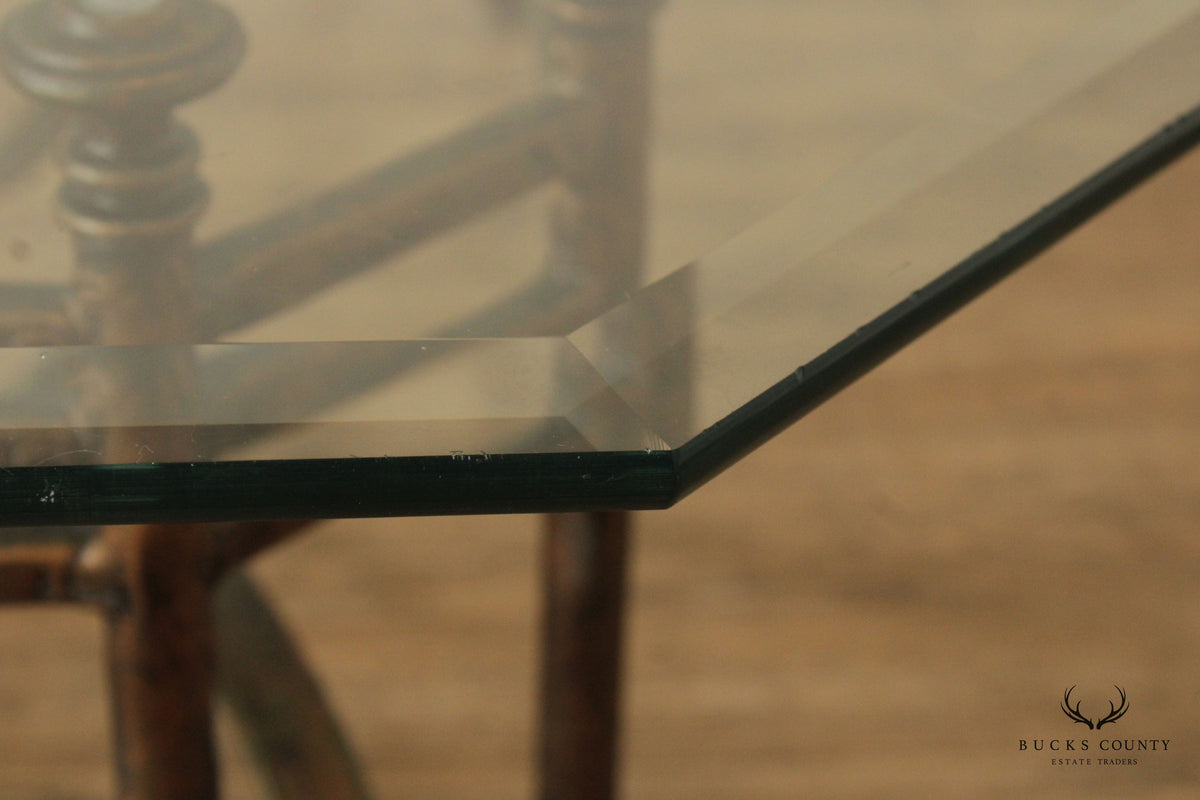Regency Style Wrought Iron Glass Top Coffee Table