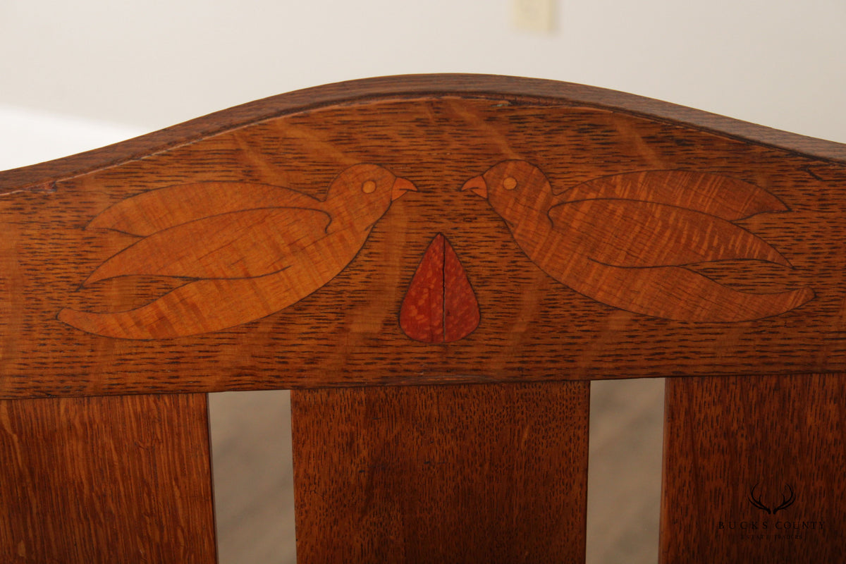Stickley Brothers Quaint Antique Arts & Crafts Oak Inlaid Writing Desk