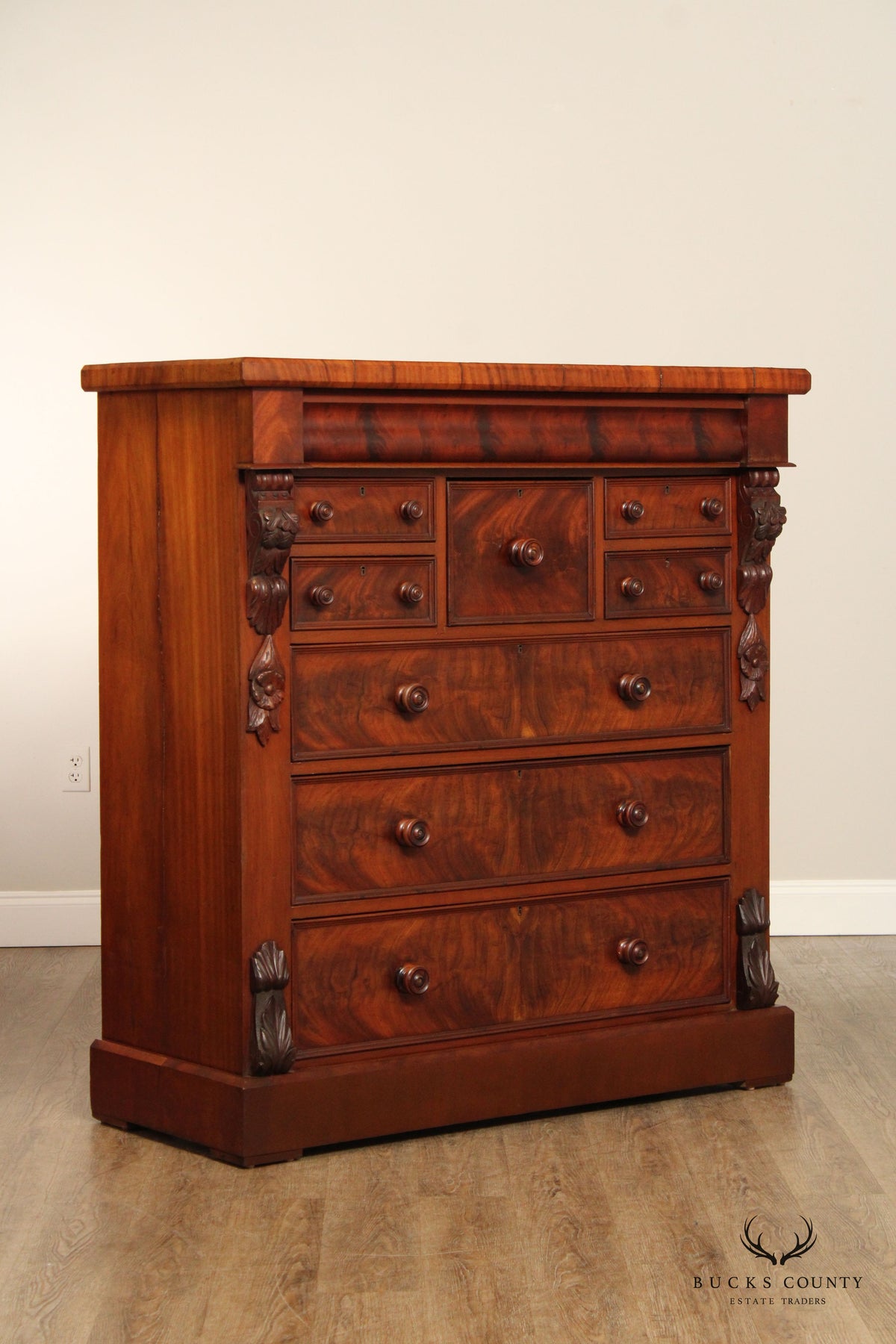 Antique Empire Period Carved Mahogany Tall Chest