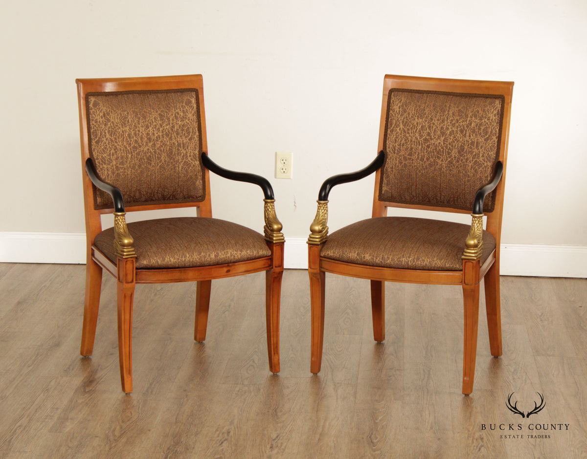 Century Furniture French Empire Style Pair of Dolphin Carved Armchairs