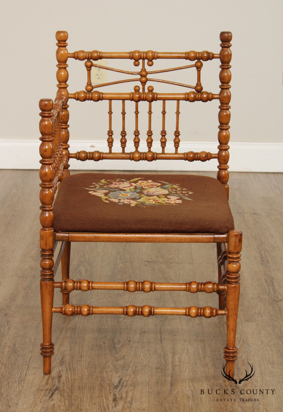 Victorian Antique Bobbin Turned Needlepoint Corner Chair
