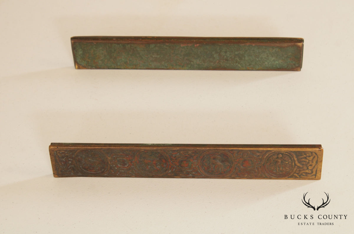 Tiffany Studios Bronze Zodiac Blotter Ends