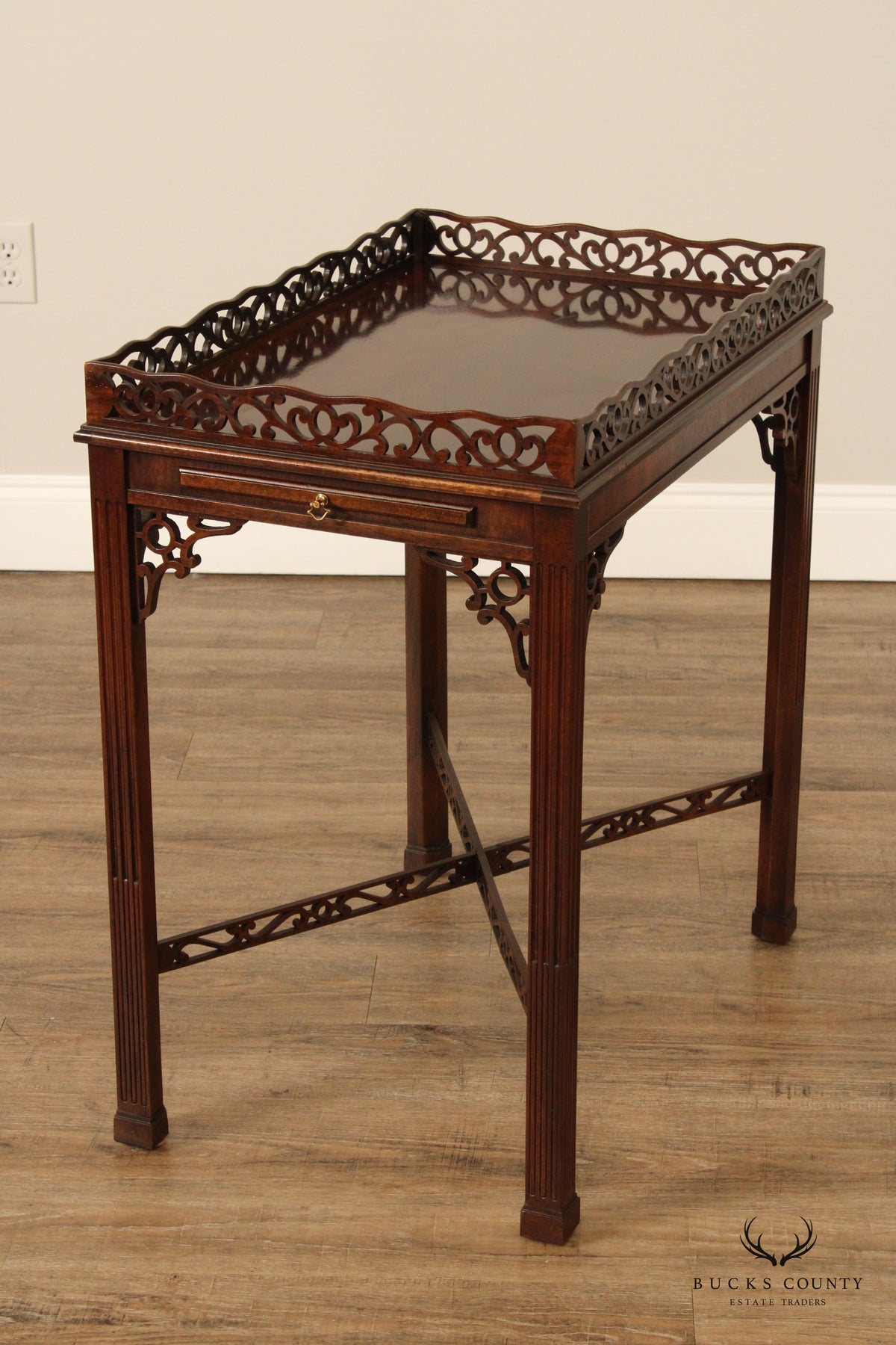 Chinese Chippendale Style Carved Mahogany Tea Table