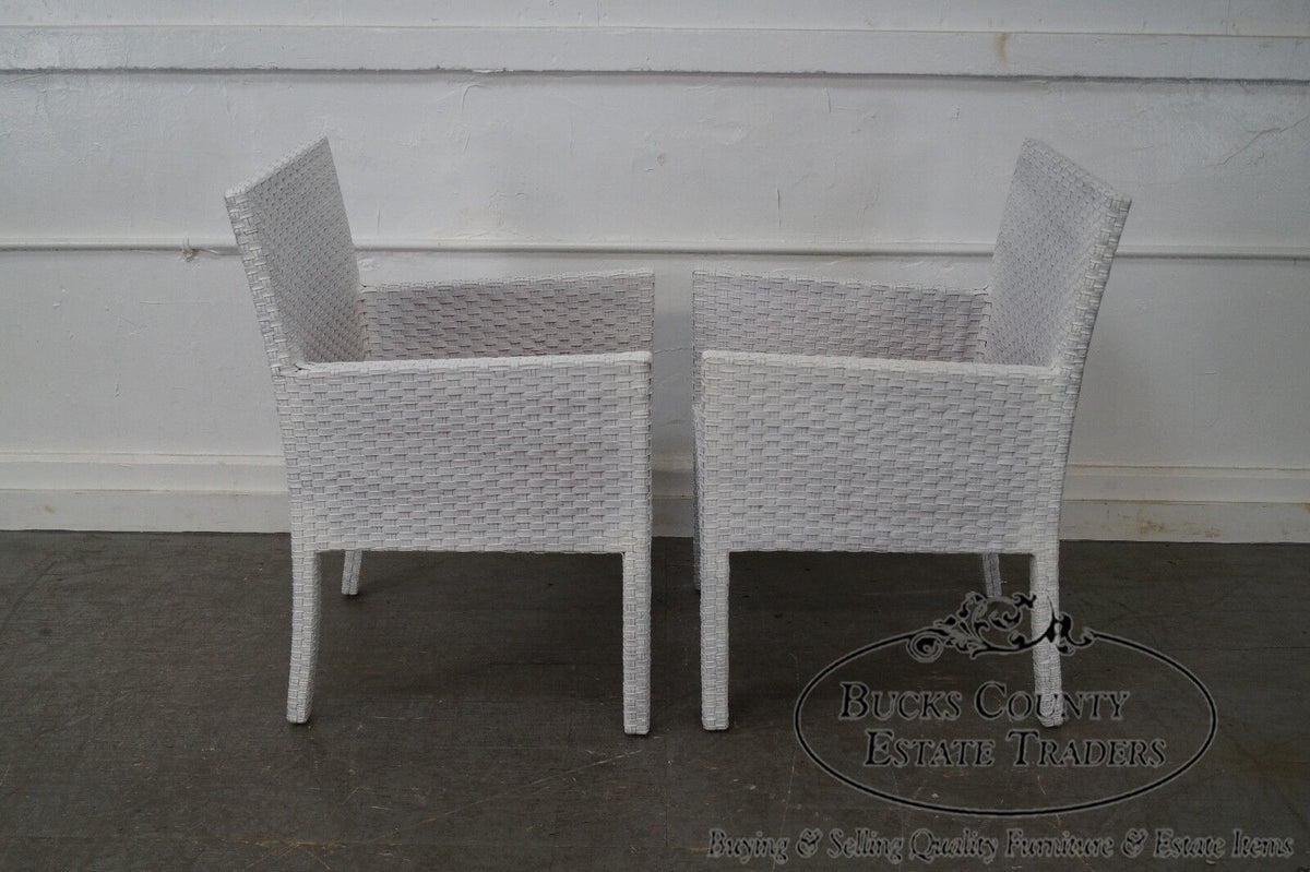 Quality Pair of White Woven Leather Arm Chairs