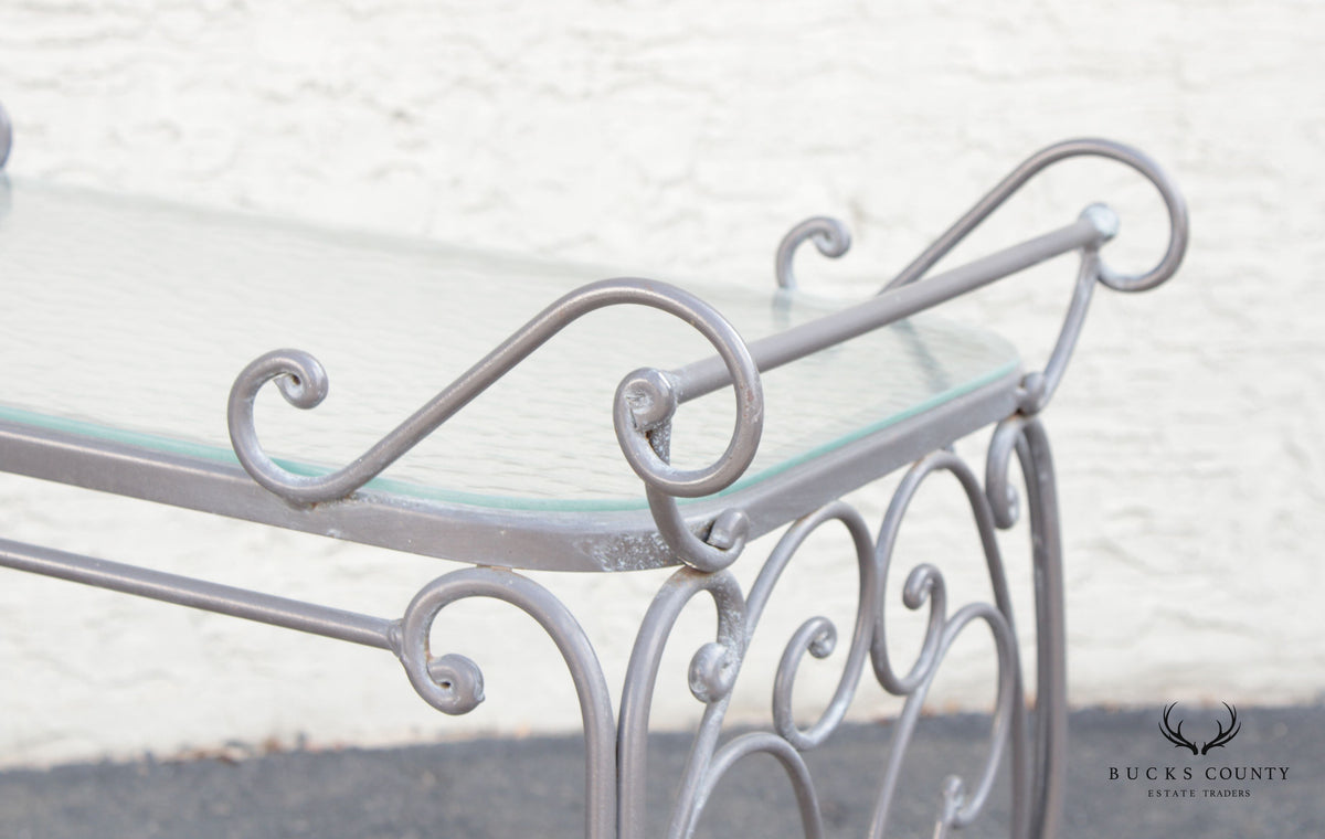 French Style Vintage Wrought Iron Scroll Two-Tier Outdoor Bar or Serving Cart