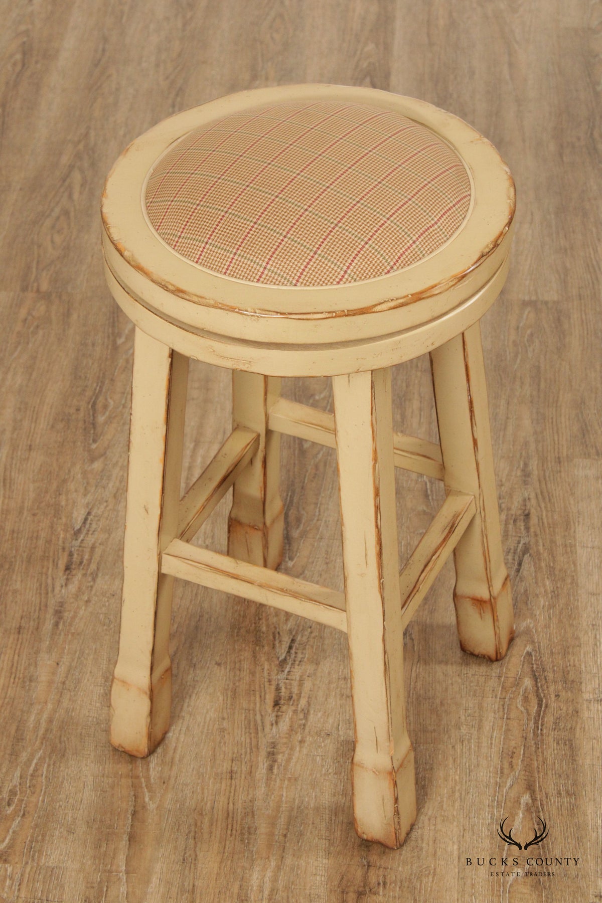 Vintage Distress Painted Pair Swivel Counter Stools