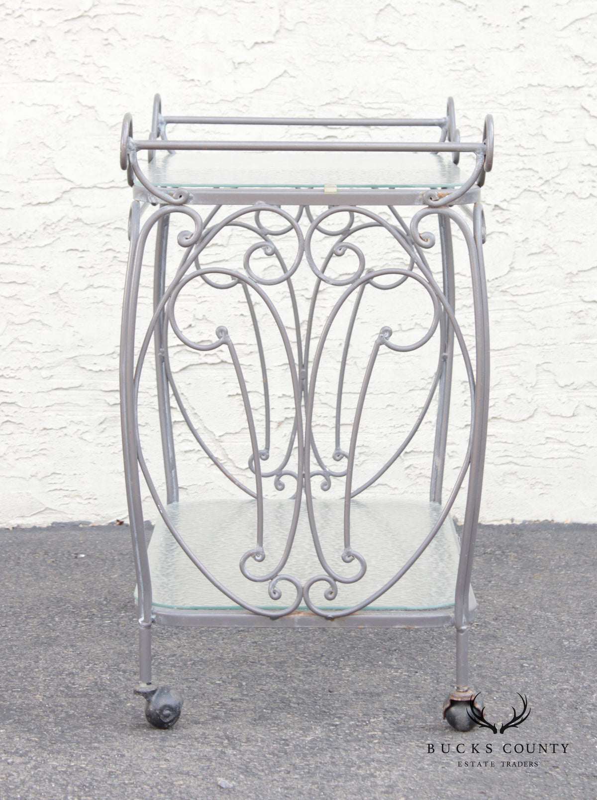 French Style Vintage Wrought Iron Scroll Two-Tier Outdoor Bar or Serving Cart