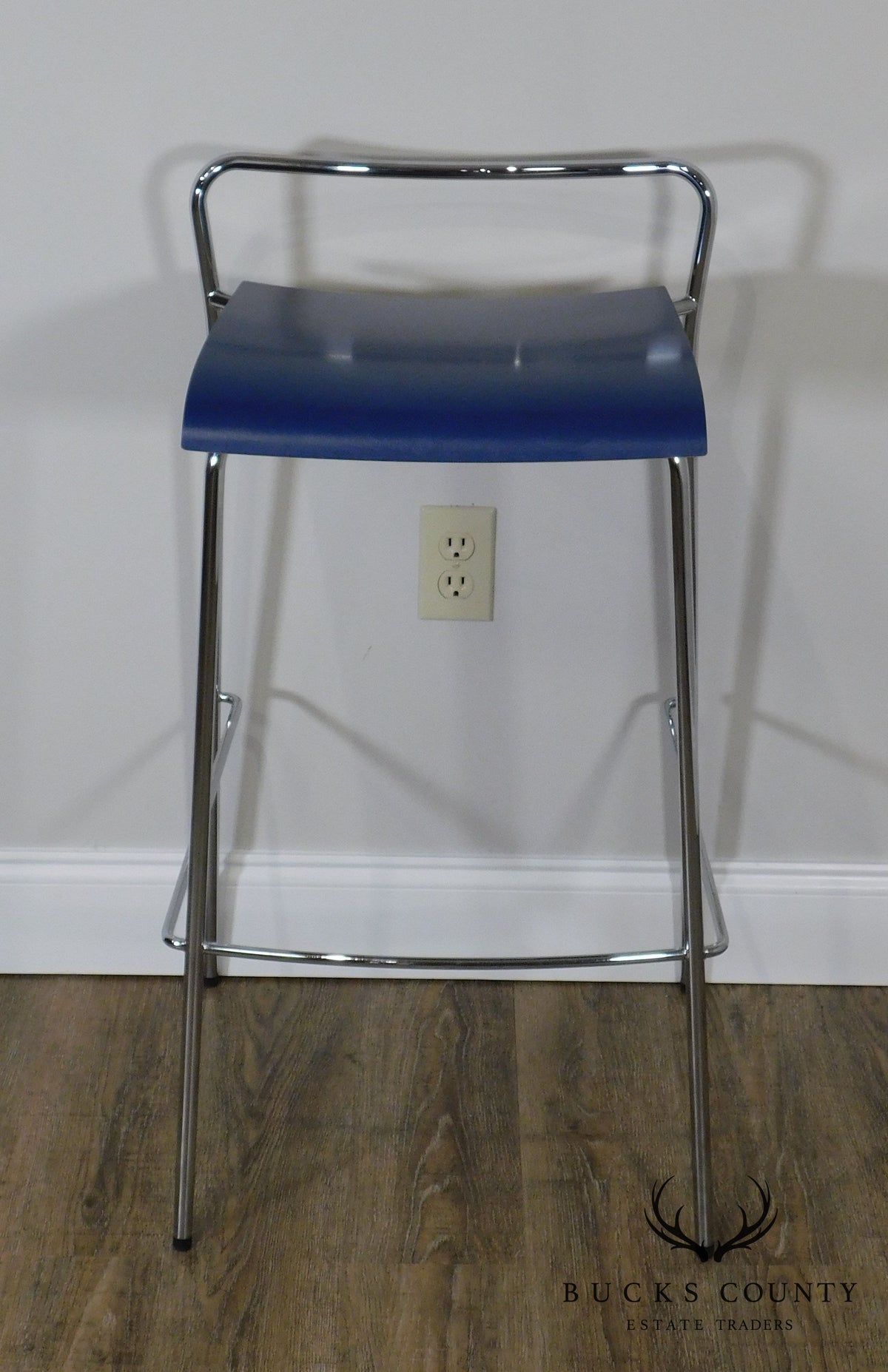 Antti Kotilainen Chrome Frame Blue Seat Piiroinen Bar Stool