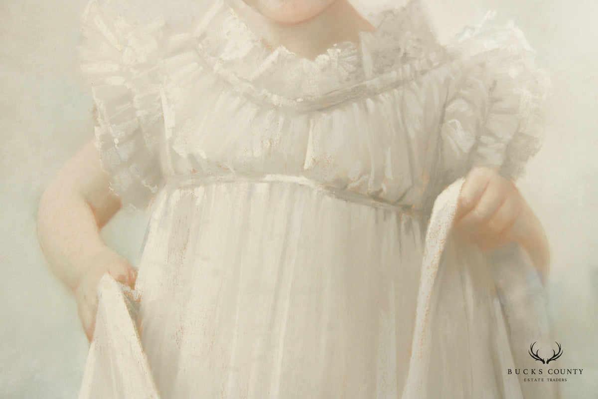 Antique  19th C. American Portrait Young Girl Pastel Drawing, By Daniel Shepard