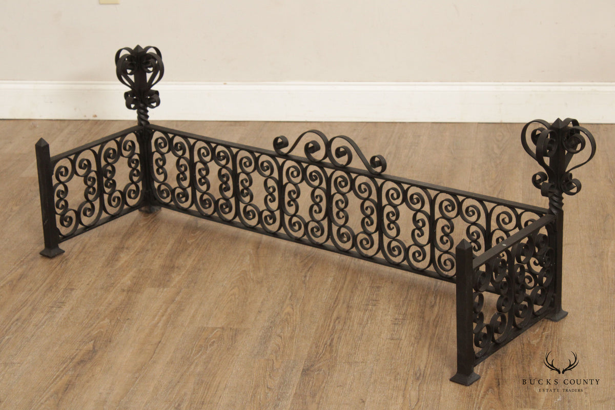 Gothic Revival Vintage Wrought Iron Fireplace Fender