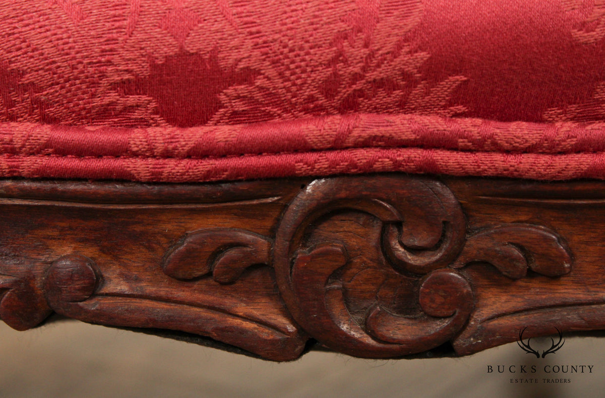 Antique French Louis XV Style Carved Walnut Footstool