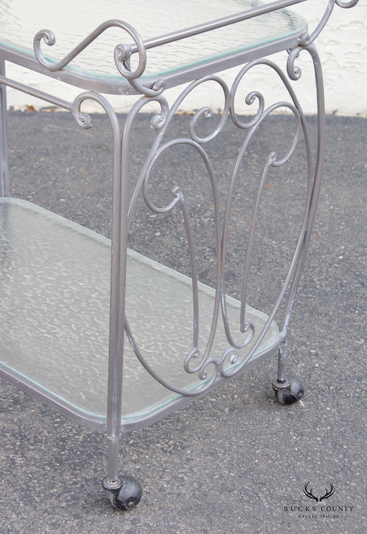 French Style Vintage Wrought Iron Scroll Two-Tier Outdoor Bar or Serving Cart