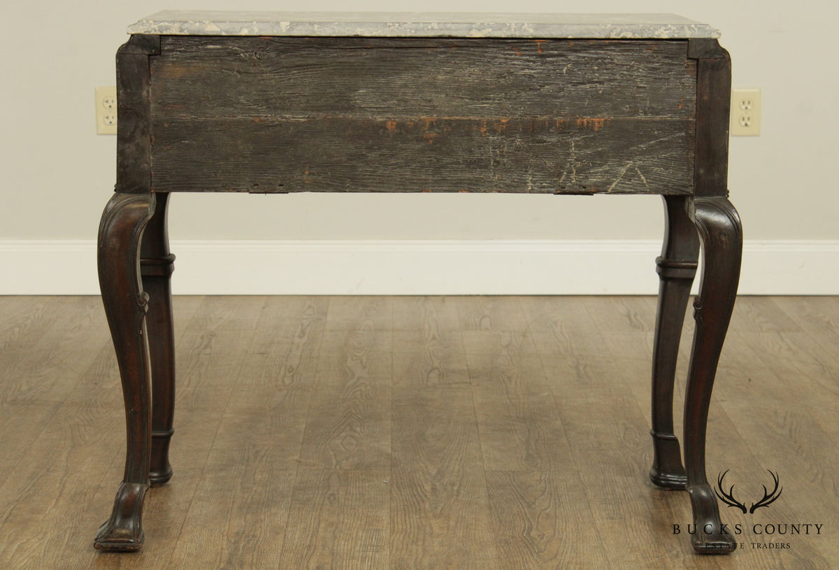 18th Century Antique English Walnut Jacobean Marble Top Console, Lowboy