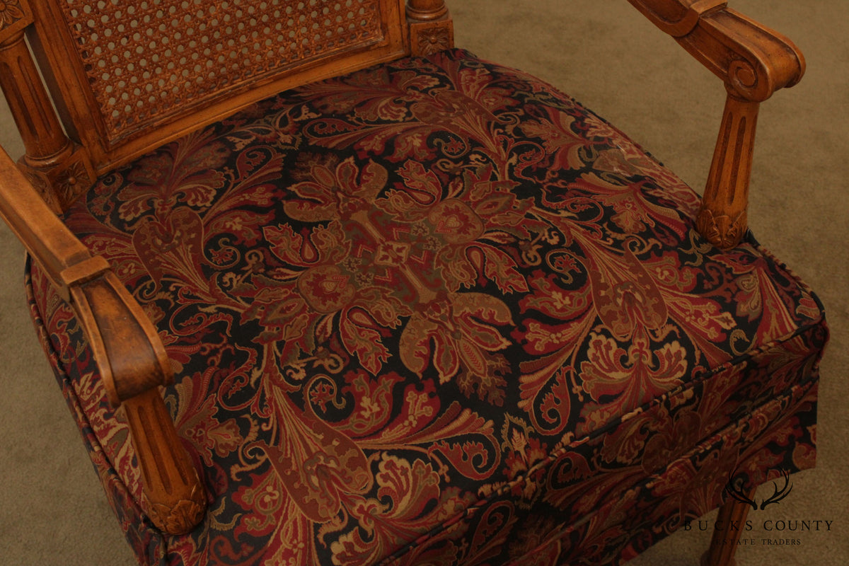 French Louis XVI Style Vintage Cane Back Armchair