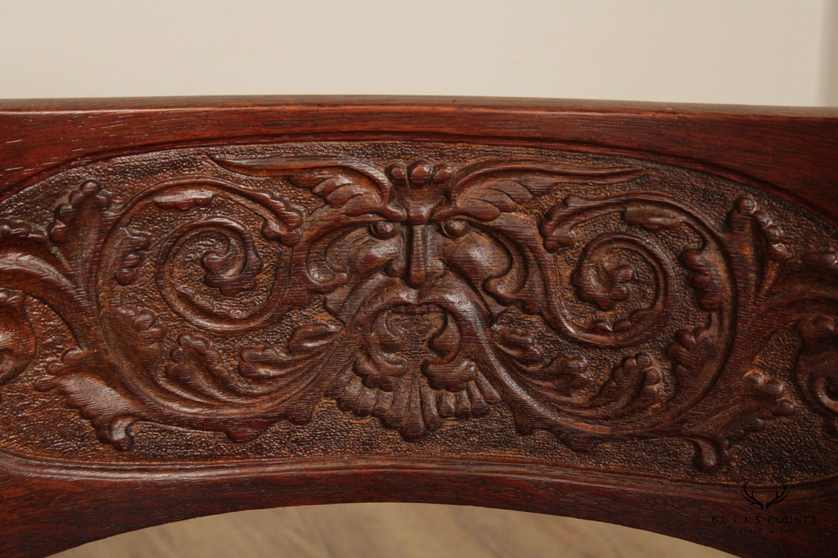Antique Renaissance Revival Oak Carved  Savonarola Armchair