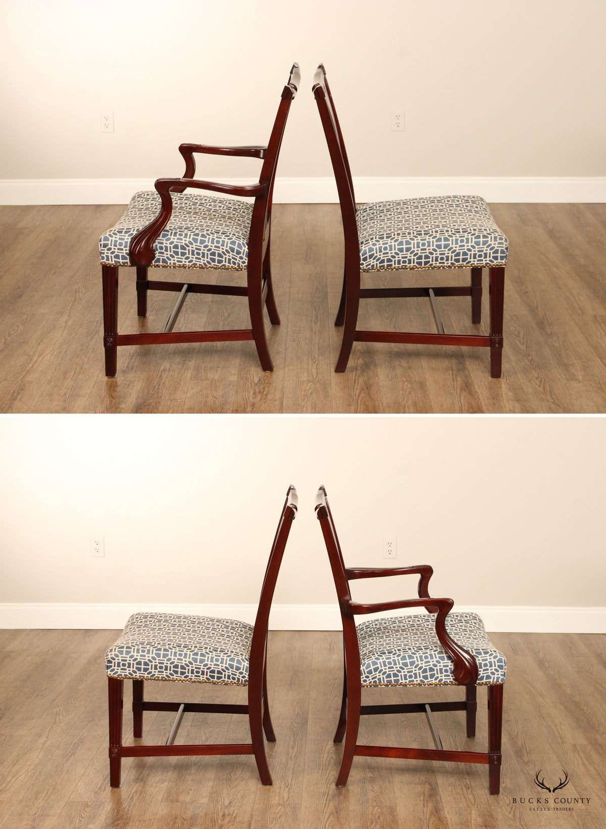 John Widdicomb Chippendale Style Set Six Mahogany Dining Chairs