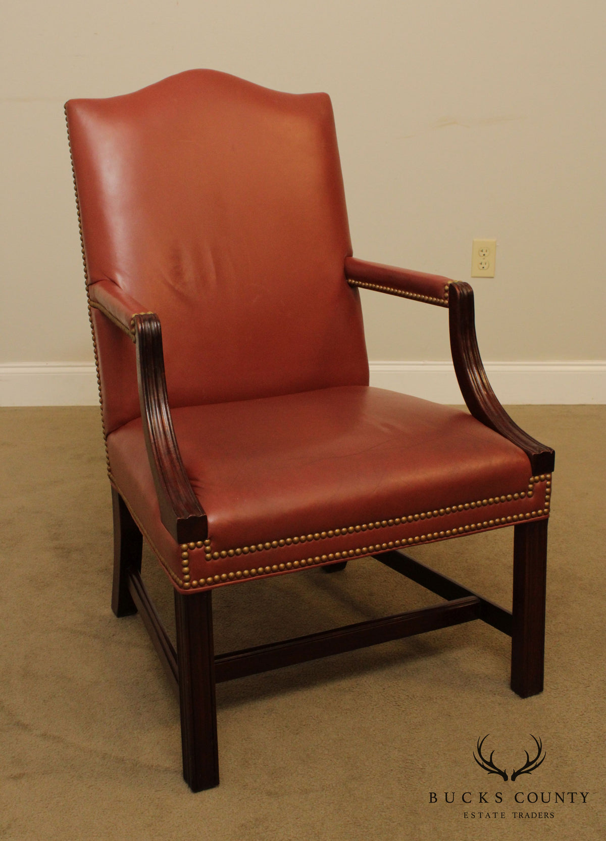 Traditional Leather & Mahogany Tufted Armchair