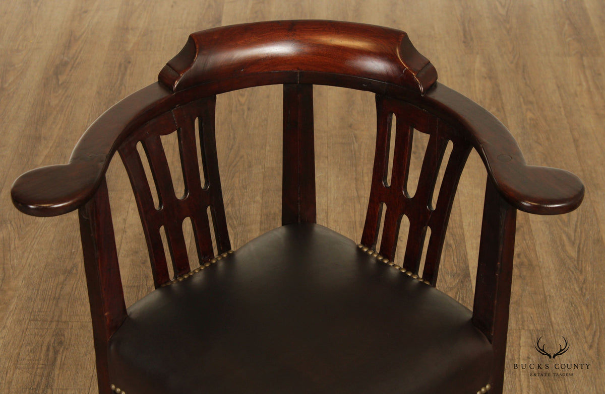 Antique 18th Century English Chippendale Style Pair of Mahogany and Leather Corner Chairs