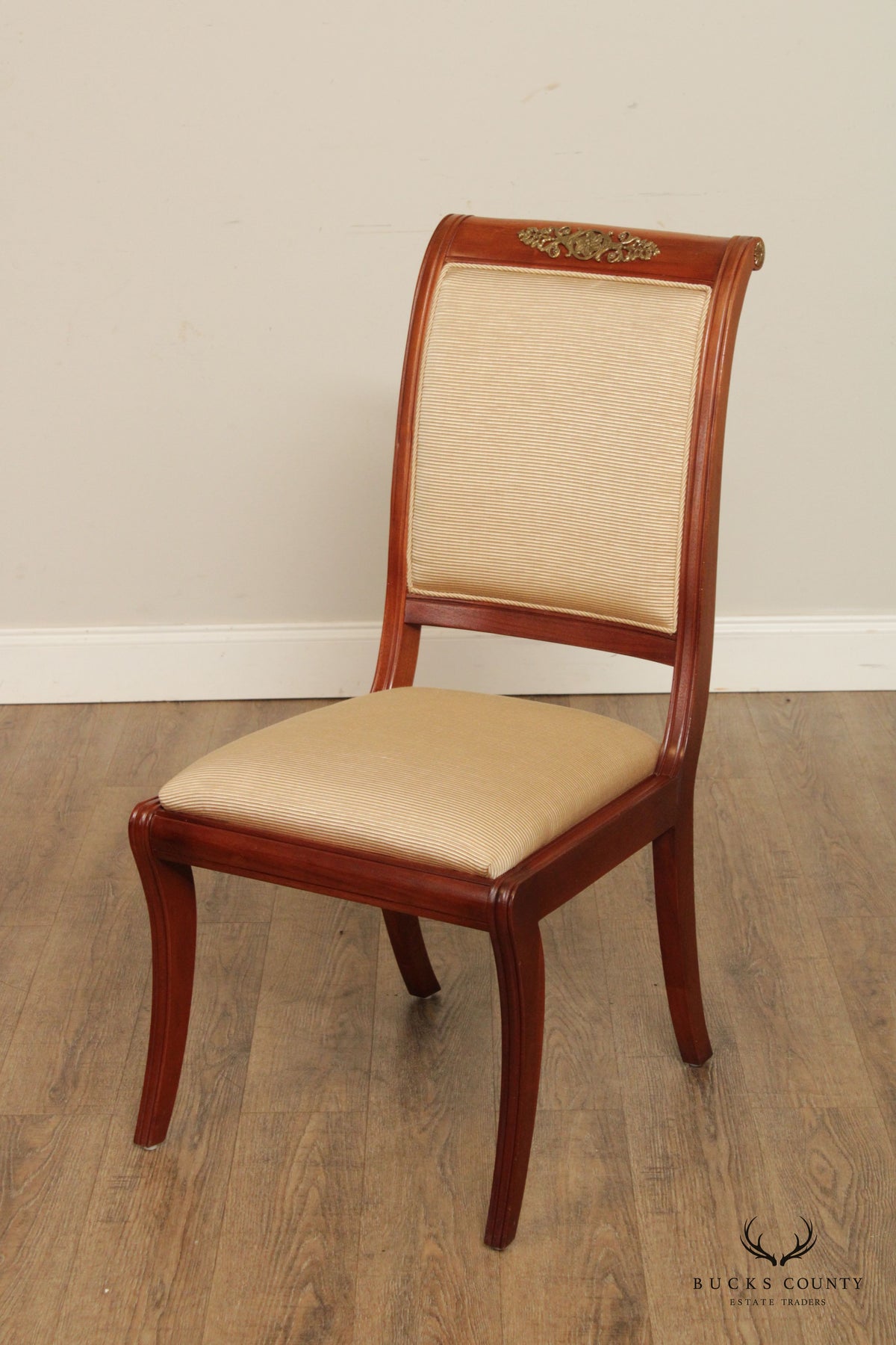 Henredon French Empire Style Set Eight Mahogany Ormolu Mounted Dining Chairs