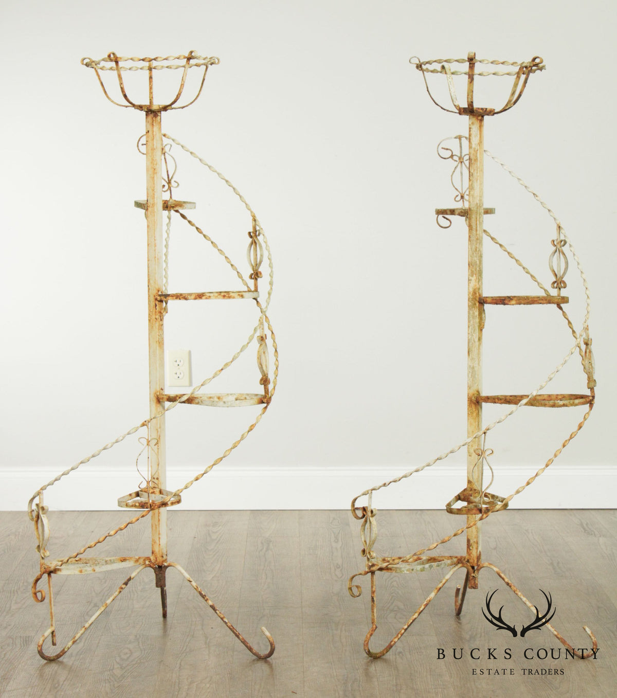 Vintage Wrought Iron Spiral Staircase Planters