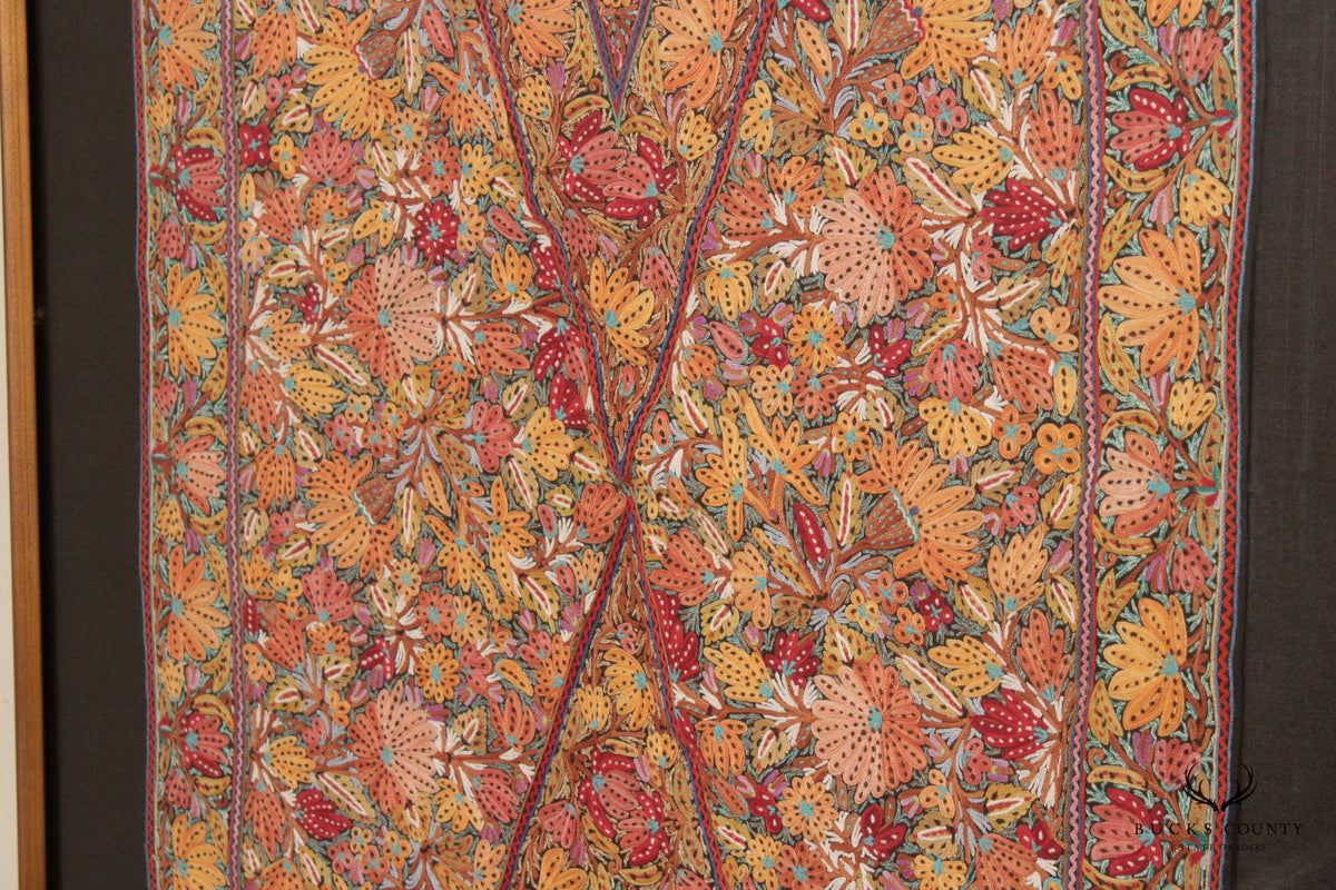 Kashmiri Style Hand Embroidered Crewel Framed Textile