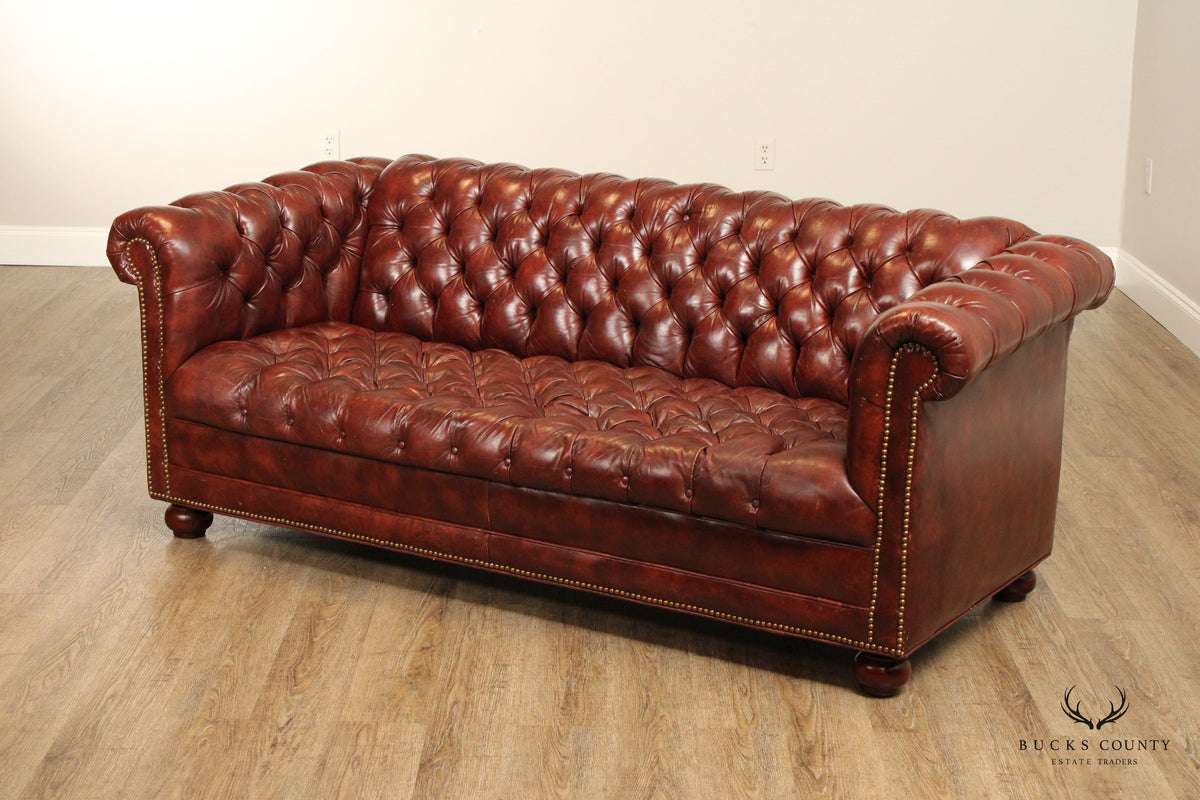 English Traditional Tufted Leather Chesterfield Style Sofa