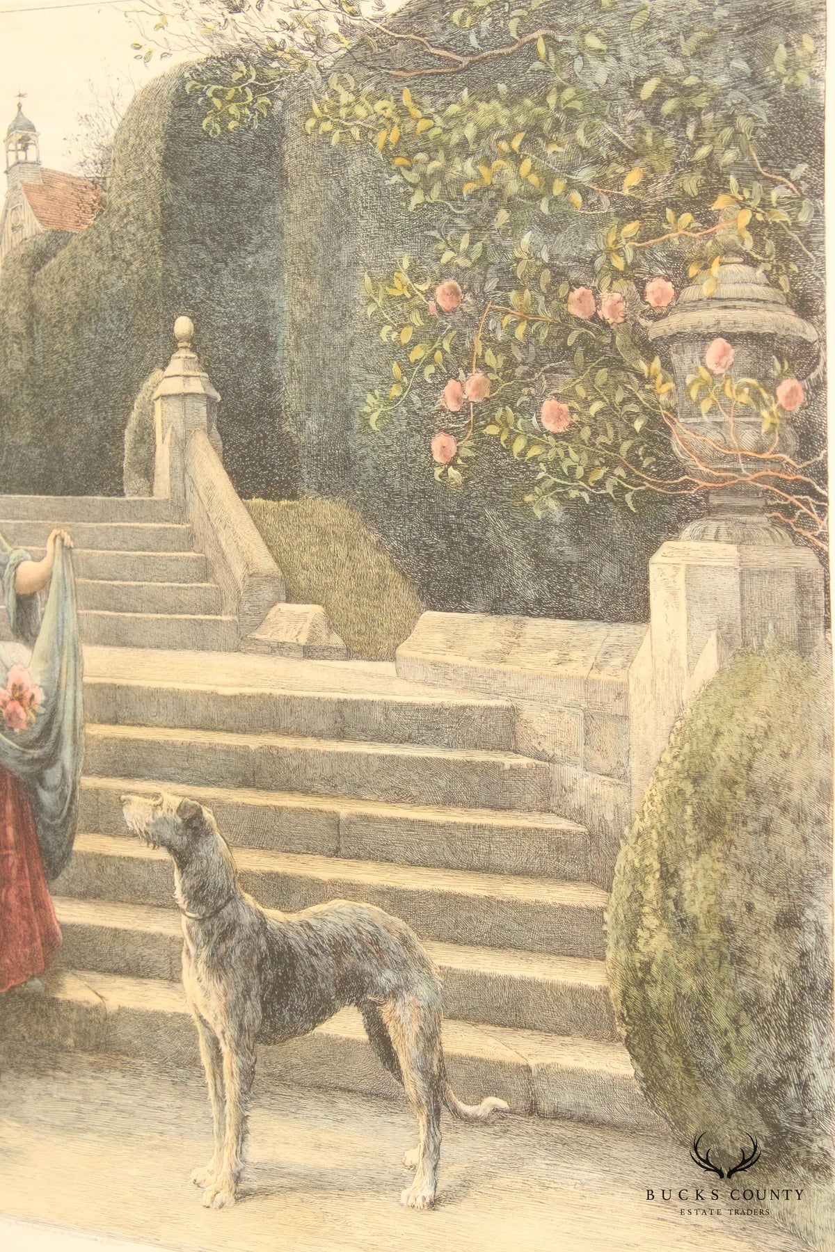 Herbert Dicksee 'The Old Garden' Etching, Custom Framed