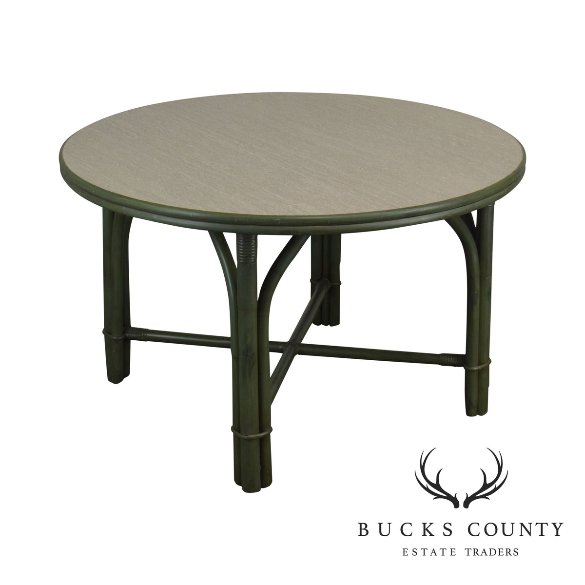 Ficks Reed Green Painted Vintage Round Side Table