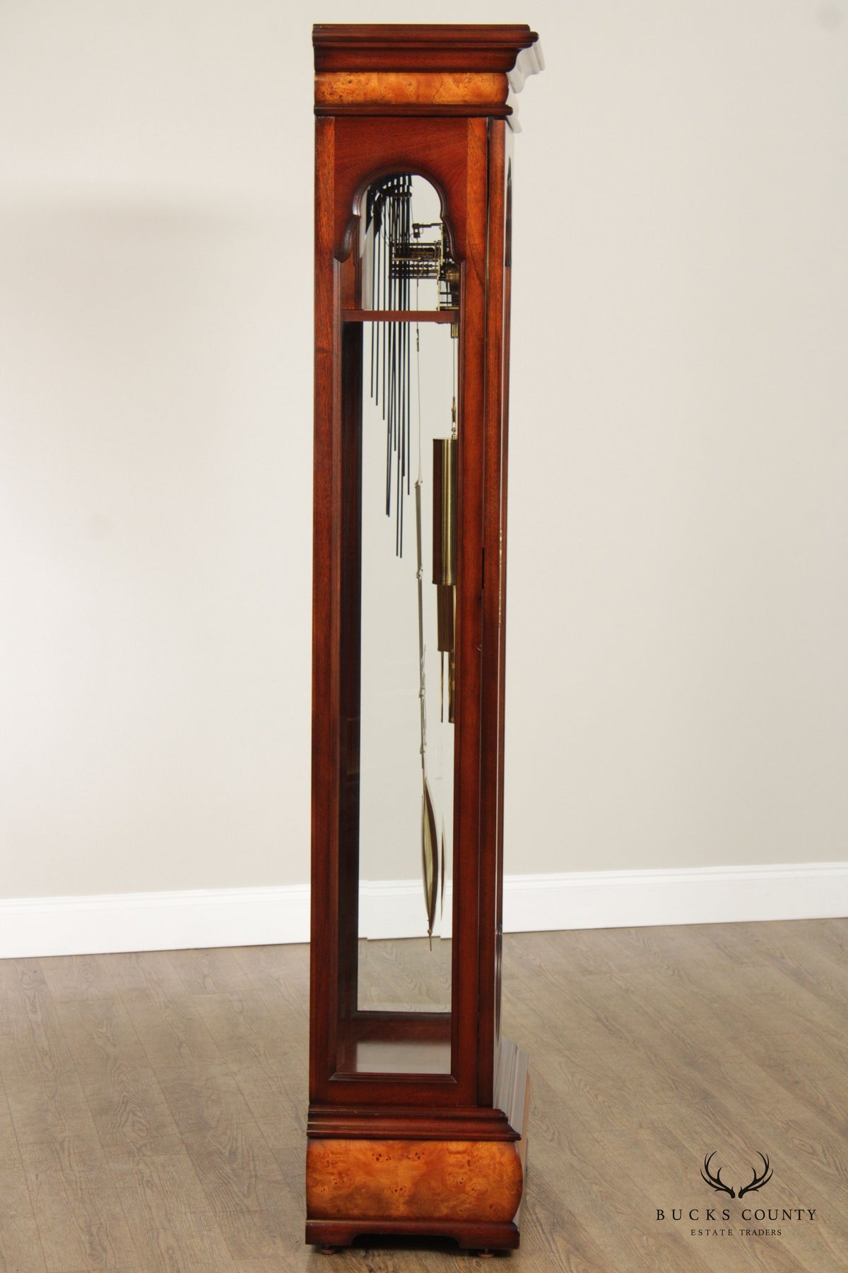 WK Sessions Mahogany and Burlwood Grandfather Clock