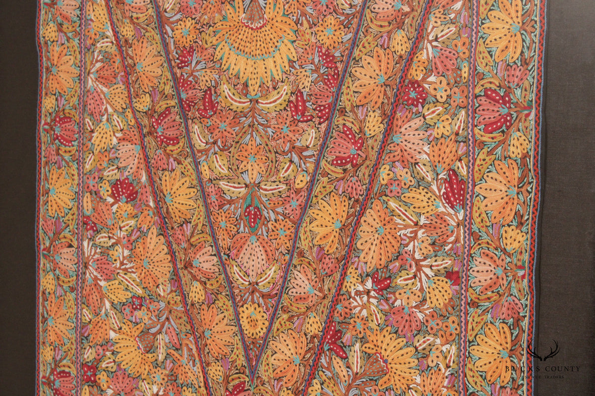 Kashmiri Style Hand Embroidered Crewel Framed Textile