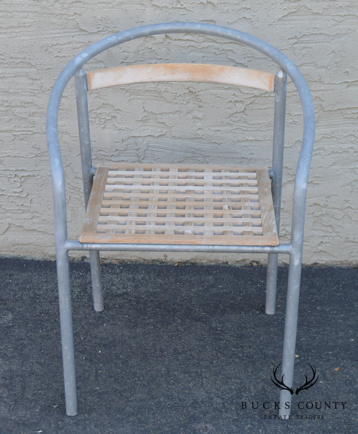 Soho Contract Group Teak and Galvanized Steel Round Patio Table + 4 Chairs Dining Set (A)