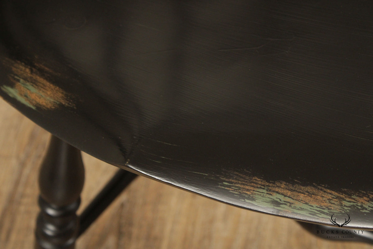 Custom Crafted Vintage Colonial Style Black Painted Windsor Armchair