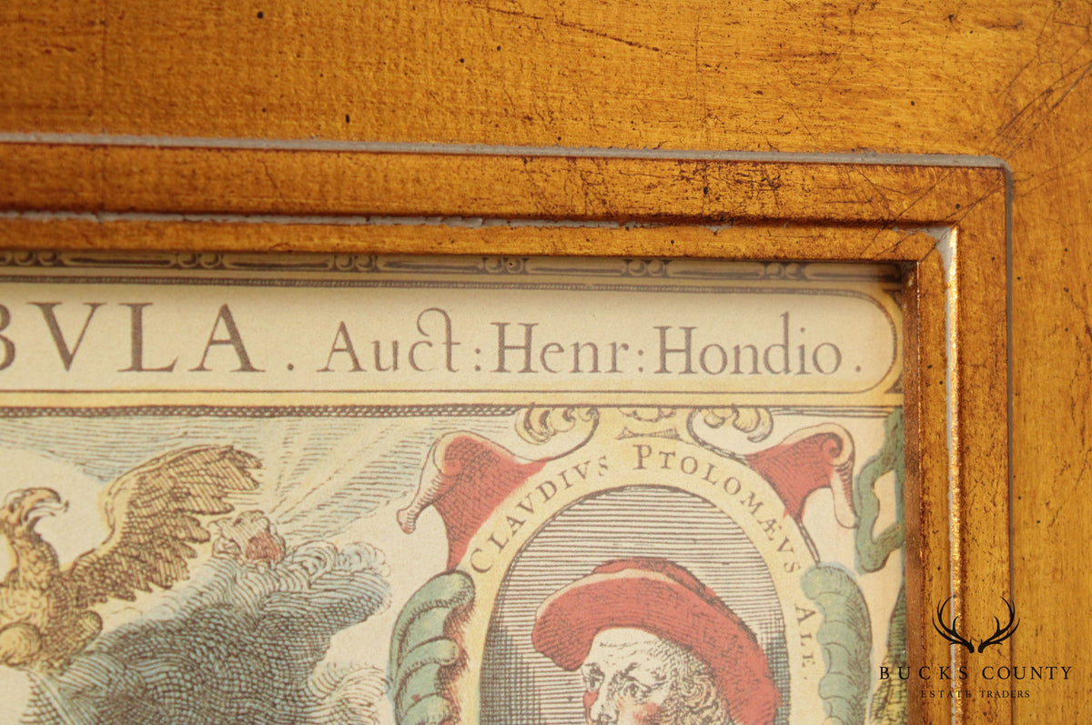 Henricus Hondius Reproduction World Map, 1630 in Giltwood Frame