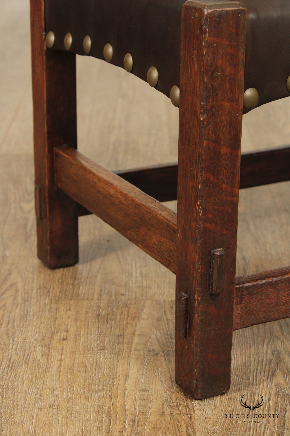 Gustav Stickley Antique Arts and Crafts Mission Oak And Leather Footstool