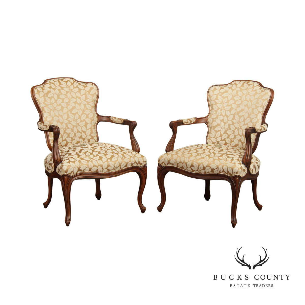 Hickory Chair French Louis XV Style Pair of Fauteuil Armchairs
