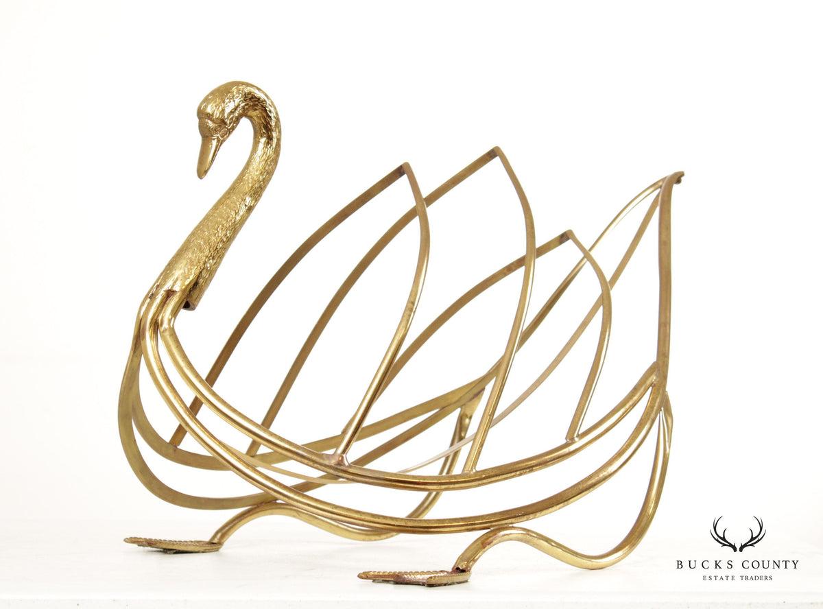 Vintage Italian Brass Swan Magazine Rack