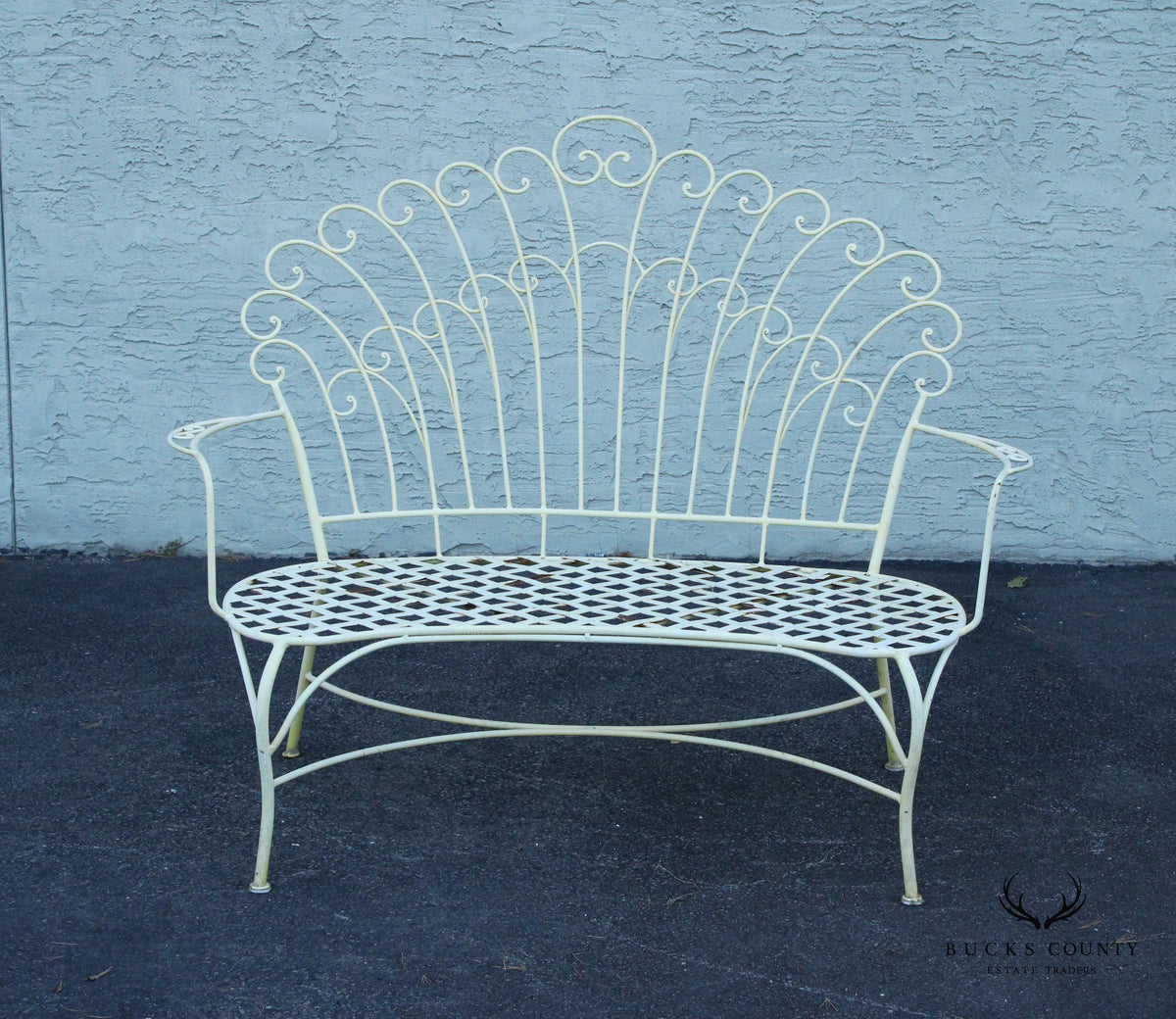 Vintage Wrought Iron Outdoor Patio Peacock Bench