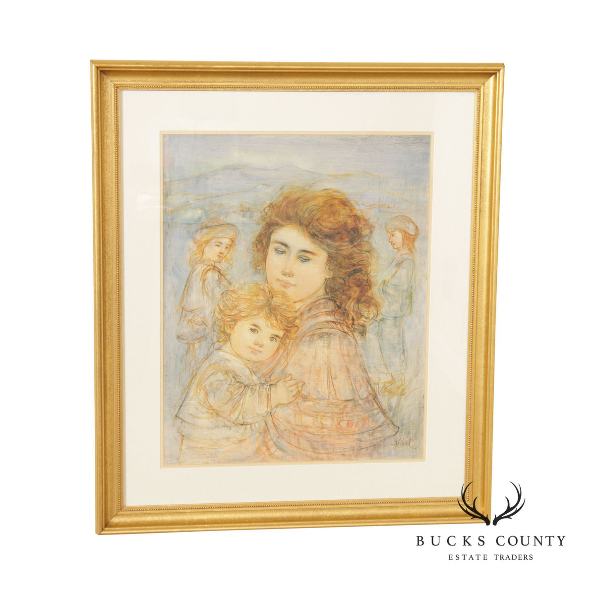 Edna Hibel Impressionist Style 'Sally and Nellie' Lithograph
