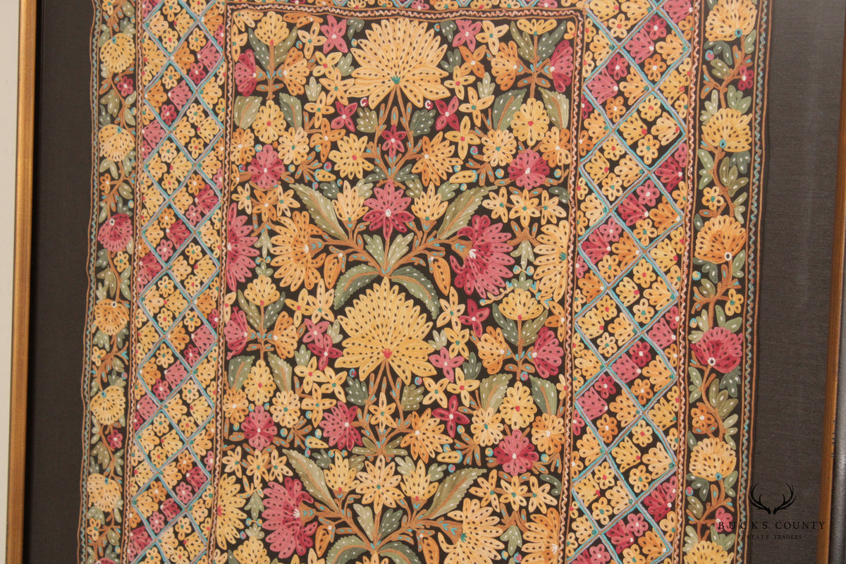 Kashmiri Style Hand Embroidered Crewel Framed Textile
