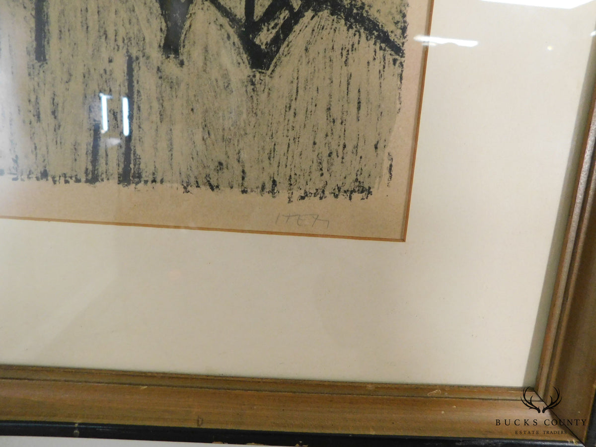 Mid Century Abstract Landscape Woodblock Print