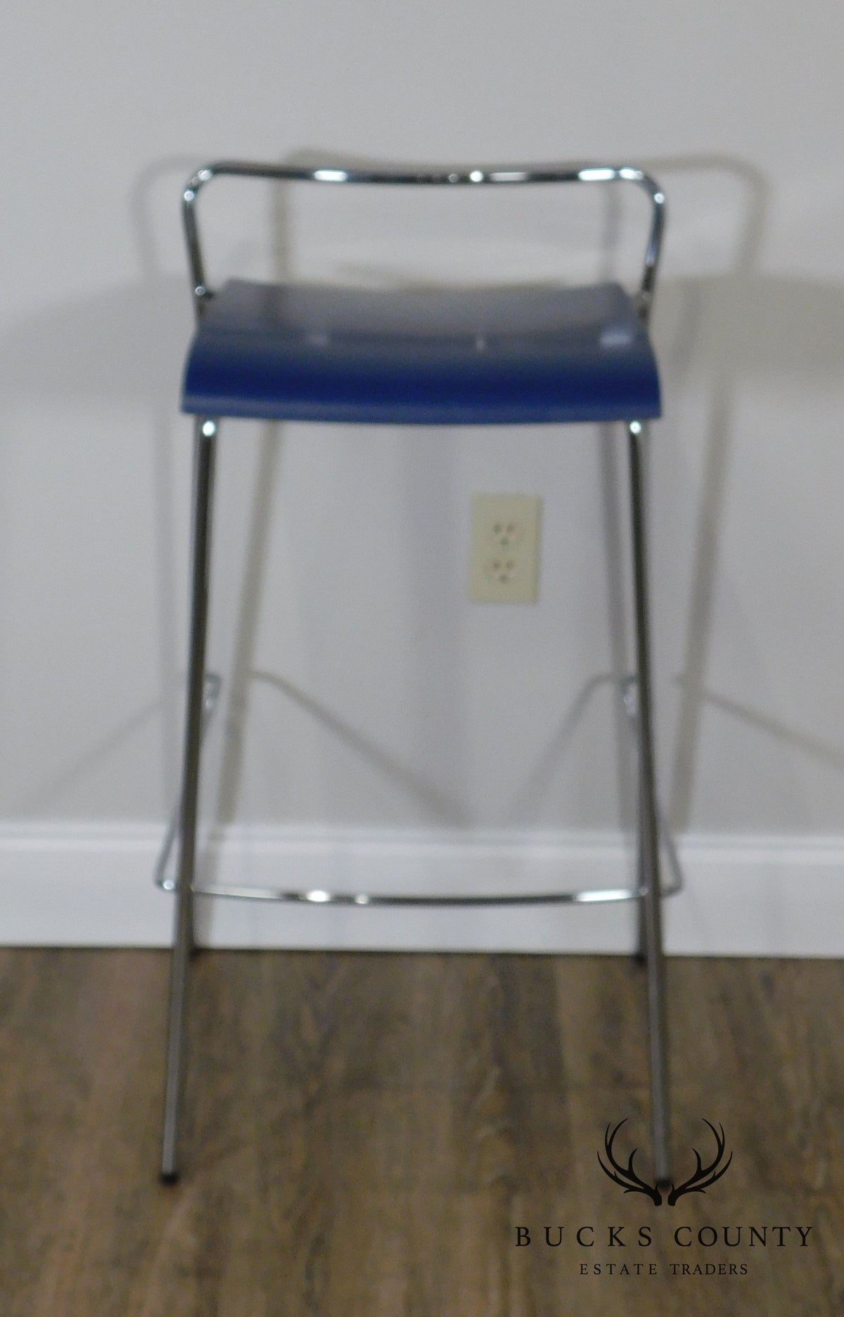 Antti Kotilainen Chrome Frame Blue Seat Piiroinen Bar Stool
