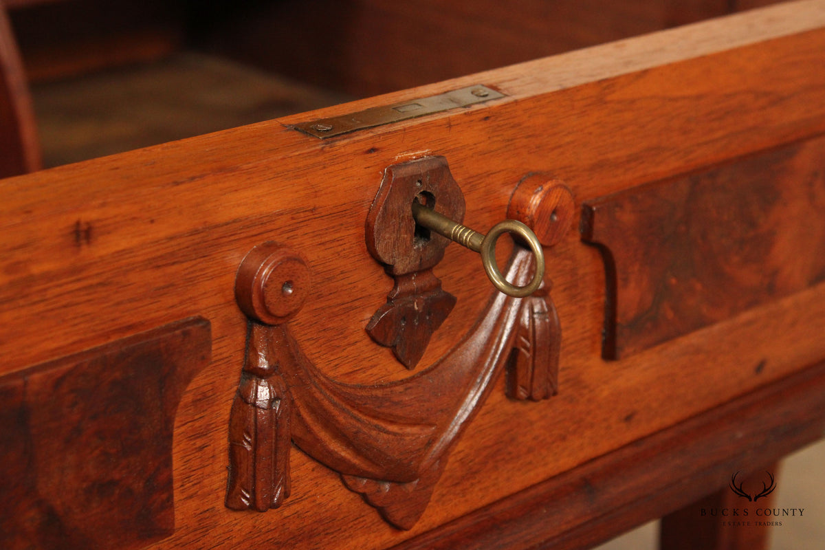 Antique Victorian Carved Walnut Secretary Desk