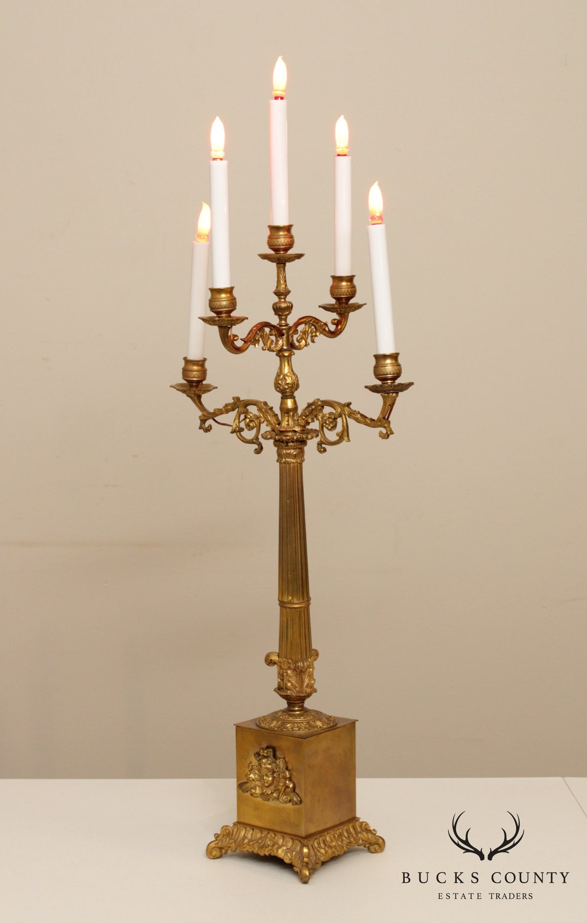 Quality Vintage French Bronze Candelabra Table Lamp